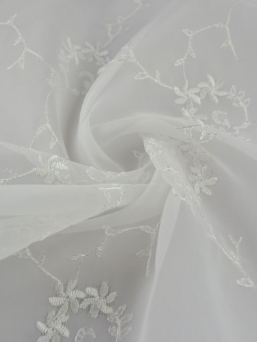 Gingera Damask Floral Embroidered Sheer Fabric Samples (Color: Ivory)