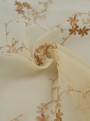 Gingera Damask Floral Embroidered Rod Pocket Sheer Curtains Panels Ready Made (Color: Cream)