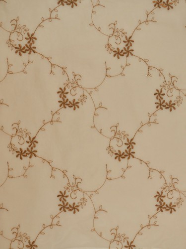 Gingera Damask Floral Embroidered Tab Top Sheer Curtains Panels White Ready Made Camel Color