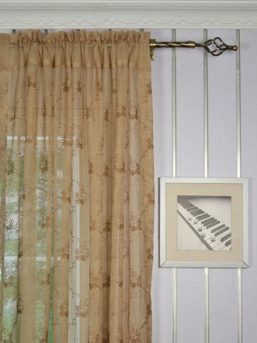 Gingera Damask Floral Embroidered Custom Made Sheer Curtains White Sheer Curtain (Heading: Rod Pocket)