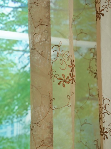 Gingera Damask Floral Embroidered Rod Pocket Sheer Curtains Panels Ready Made Fabric Details