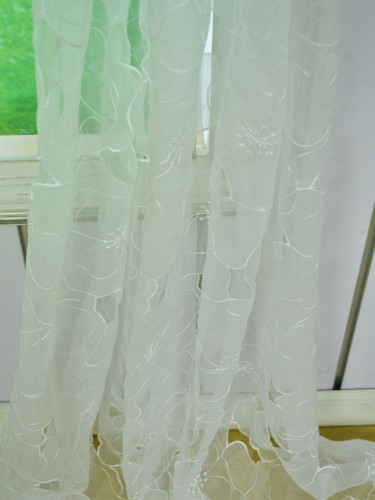 Gingera Hollow Out Embroidered Tab Top Sheer Curtains Panels White Ready Made Fabric Details