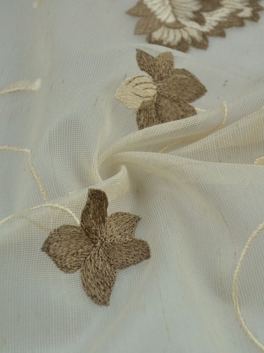 Gingera Flowers Embroidered Concealed Tab Top Sheer Curtains Panels Ready Made (Color: Beaver)