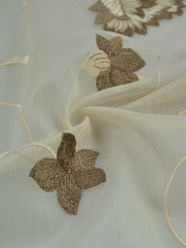 Gingera Flowers Embroidered Sheer Fabric Samples (Color: Beaver)