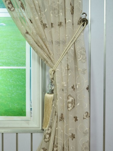 Gingera Flowers Embroidered Custom Made Sheer Curtains White Sheer Curtain Panel Tassel Tieback