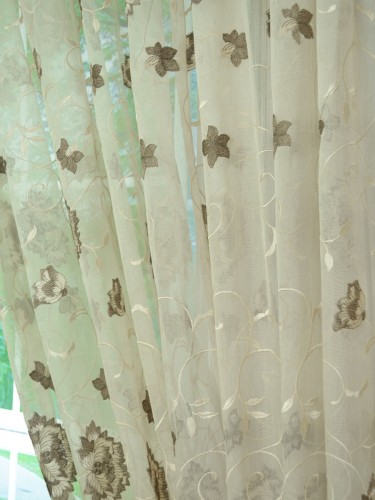 Gingera Flowers Embroidered Eyelet Sheer Curtains Panels White Ready Made Online Fabric Details