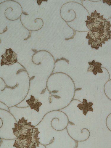 Gingera Flowers Embroidered Pencil Pleat Sheer Curtains Panels White Ready Made Chamoisee Color