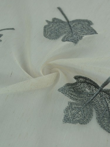 Gingera Maple Leaves Embroidered Custom Made Sheer Curtains White Sheer Curtains (Color: Cadet Grey)