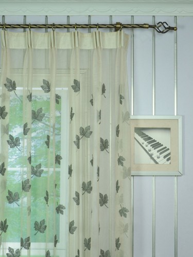 Gingera Maple Leaves Embroidered Custom Made Sheer Curtains White Sheer Curtains (Heading: Versatile Pleat)