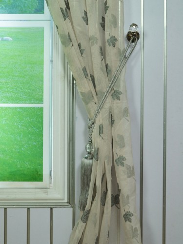 Gingera Maple Leaves Embroidered Eyelet Sheer Curtains Panels White Ready Made Tassel Tieback