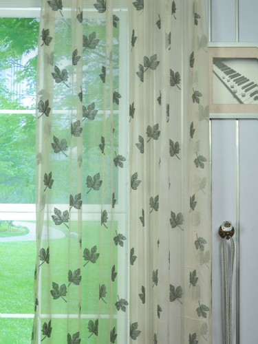 Gingera Maple Leaves Embroidered Concealed Tab Top Sheer Curtains Panels White Fabric Details