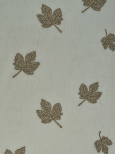 Gingera Maple Leaves Embroidered Eyelet Sheer Curtains Panels White Ready Made Beaver Color