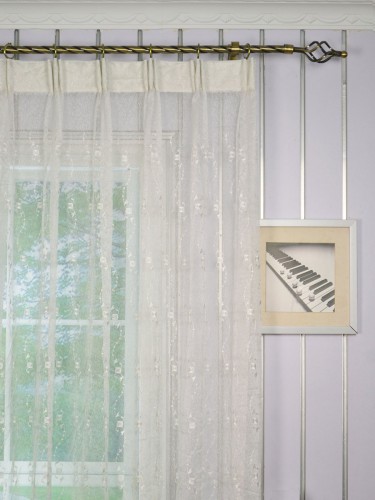 Gingera Daisy Chain Embroidered Custom Made Sheer Curtains White Sheer Curtains (Heading: Versatile Pleat)