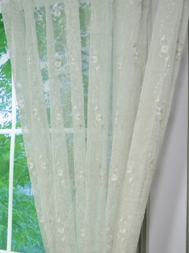 Gingera Daisy Chain Embroidered Rod Pocket Sheer Curtain Panels White Ready Made Fabric Details
