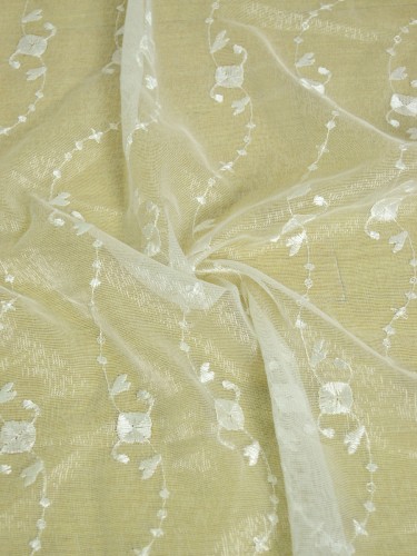 Gingera Daisy Chain Embroidered Tab Top Sheer Curtains Panels White Ready Made Fabric Details