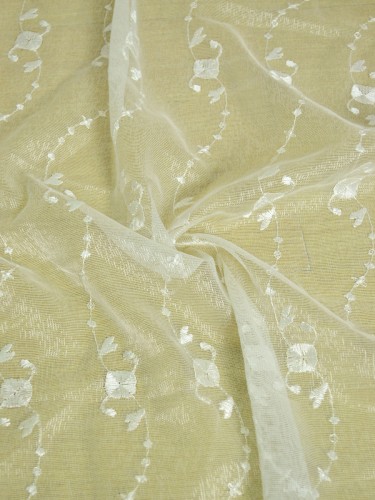 Gingera Daisy Chain Embroidered Concealed Tab Top Sheer Curtains Panels White Fabric Details