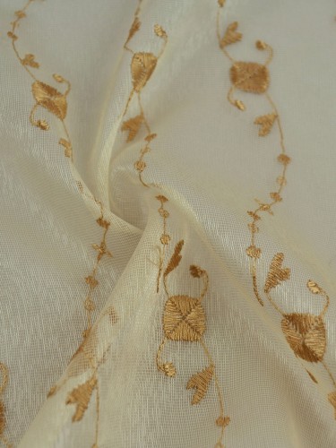 Gingera Daisy Chain Embroidered Versatile Pleat Sheer Curtains Panels Ready Made (Color: Beige)