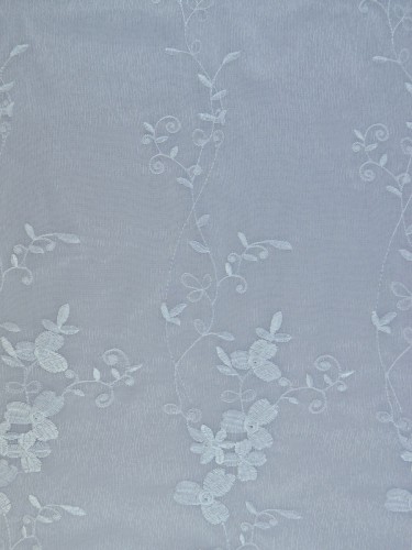 Gingera Vine Leaves Embroidered Sheer Fabric Samples White Color