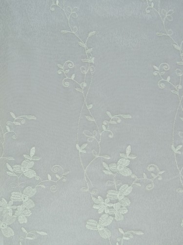 Gingera Vine Leaves Embroidered Rod Pocket Sheer Curtain Panels White Ready Made Ivory Color