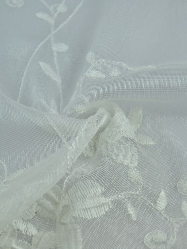 Gingera Vine Leaves Embroidered Versatile Pleat Sheer Curtains Panels Ready Made (Color: Ivory)