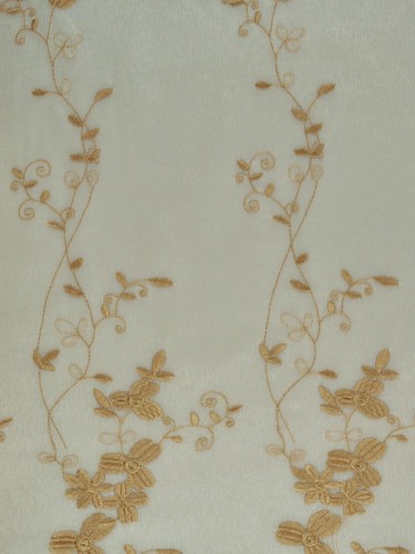 Gingera Vine Leaves Embroidered Rod Pocket Sheer Curtain Panels White Ready Made Beige Color