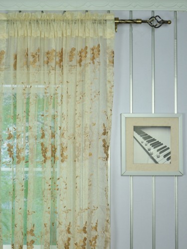 Gingera Vine Leaves Embroidered Custom Made Sheer Curtains White Sheer Curtains (Heading: Rod Pocket)