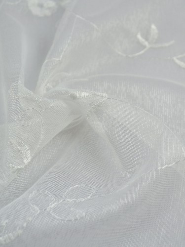 Gingera Branch Leaves Embroidered Custom Made Sheer Curtains White Sheer Curtain (Color: Ivory)
