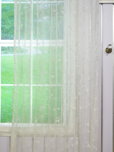 Gingera Branch Leaves Embroidered Versatile Pleat Sheer Curtains Panels White