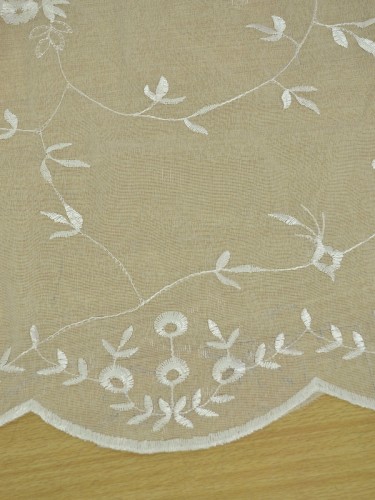 Gingera Branch Leaves Embroidered Concealed Tab Top Sheer Curtains Panels White Fabric Details