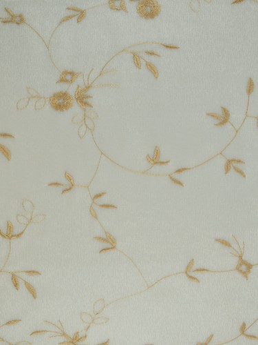 Gingera Branch Leaves Embroidered Tab Top Sheer Curtains Panels White Ready Made Beige Color