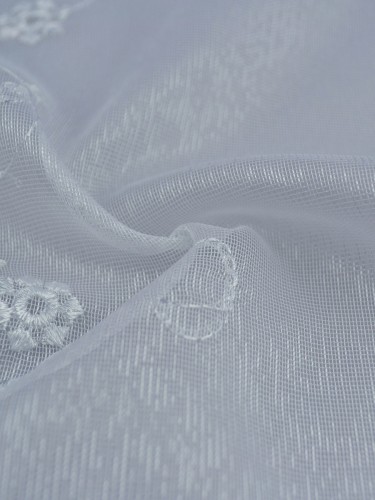 Gingera Vine Floral Embroidered Sheer Fabric Samples (Color: White)