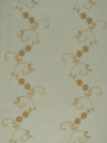 Gingera Vine Floral Embroidered Tab Top Sheer Curtains Panels White Ready Made Beige Color