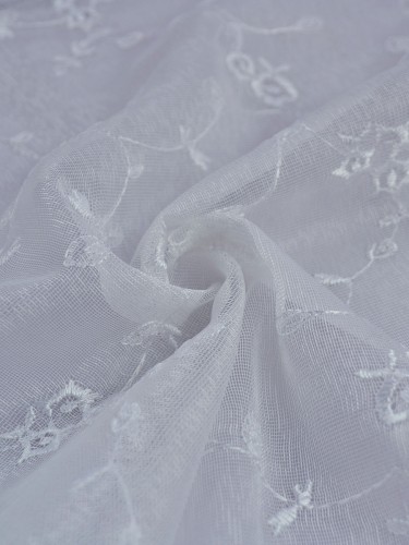 Gingera Damask Embroidered Sheer Fabric Samples (Color: White)