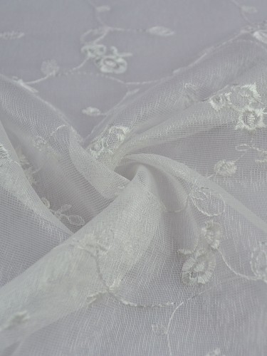 Gingera Damask Embroidered Sheer Fabric Samples (Color: Ivory)