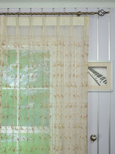 Gingera Damask Embroidered Double Pinch Pleat Sheer Curtains Panels Ready Made Heading Style