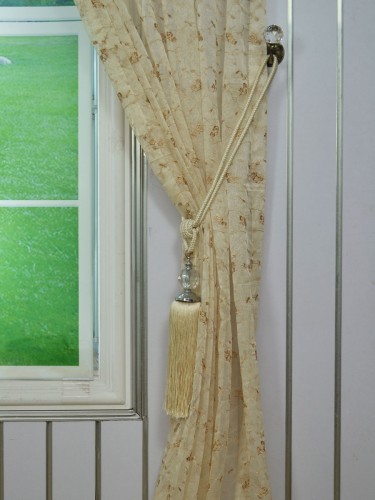 Gingera Damask Embroidered Double Pinch Pleat Sheer Curtains Panels Ready Made Tassel Tieback