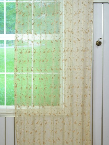 Gingera Damask Embroidered Double Pinch Pleat Sheer Curtains Panels Ready Made