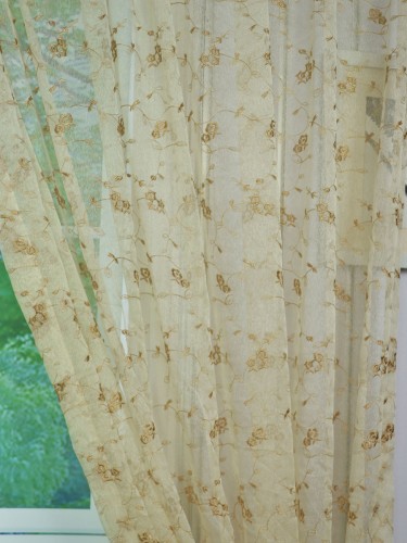 Gingera Damask Embroidered Double Pinch Pleat Sheer Curtains Panels Ready Made Fabric Details
