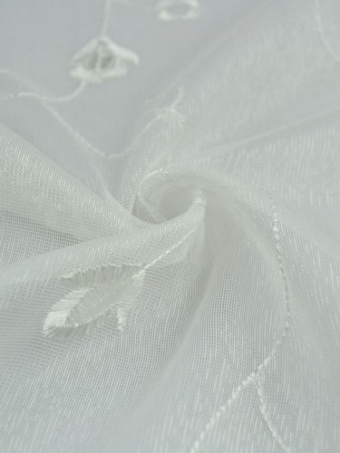 Gingera Floral Embroidered Sheer Fabric Samples (Color: Ivory)