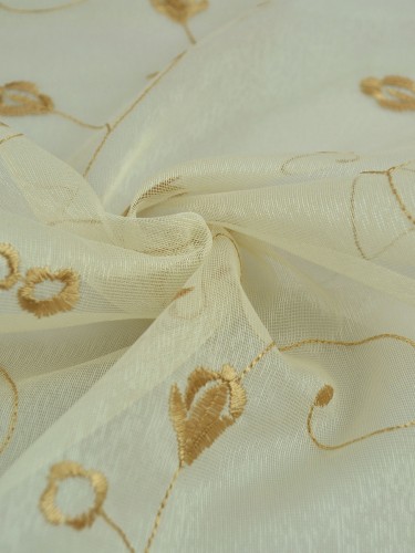 Gingera Floral Embroidered Eyelet Sheer Curtains Panels White Ready Made Online (Color: Beige)