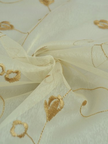 Gingera Floral Embroidered Tab Top Sheer Curtains Panels White Ready Made Online (Color: Beige)