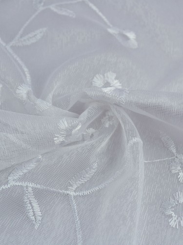 Gingera Branch Floral Embroidered Sheer Fabric Samples (Color: White)