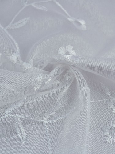 Gingera Branch Floral Embroidered Custom Made Sheer Curtains White Sheer Curtain (Color: White)