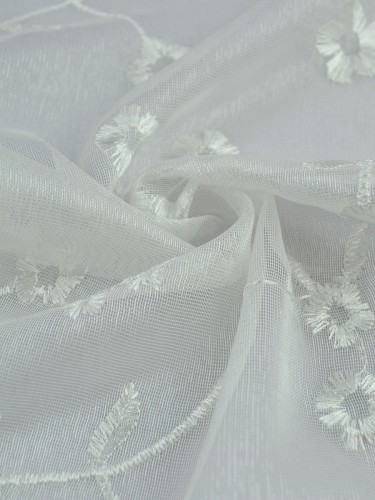 Gingera Branch Floral Embroidered Sheer Fabric Samples (Color: Ivory)