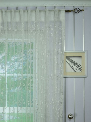 Gingera Branch Floral Embroidered Custom Made Sheer Curtains White Sheer Curtain (Heading: Concealed Tab Top)
