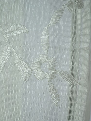 Gingera Branch Floral Embroidered Tab Top Sheer Curtains Panels White Ready Made Fabric Details