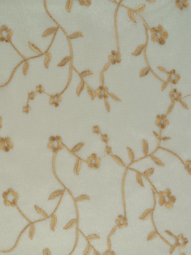 Gingera Branch Floral Embroidered Sheer Fabric Samples Beige Color