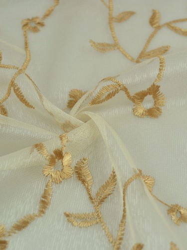 Gingera Branch Floral Embroidered Sheer Fabric Samples (Color: Beige)