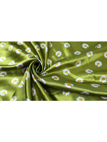 Wallaga 8124AS Fashion Daisy Pattern Satin Fabric Samples(Color: Fern green)