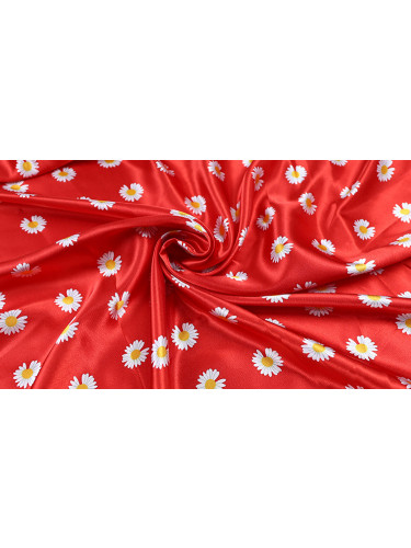 Wallaga 8124AS Fashion Daisy Pattern Satin Fabric Samples(Color: Bright red)